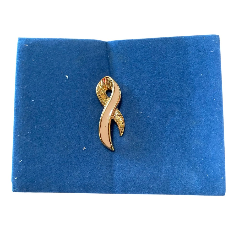 Avon‎ Pink Ribbon Pin Gold Tone Rhinestone Support Awareness Brooch